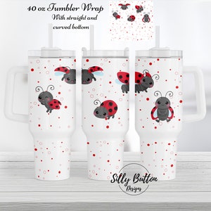 Simpatiche coccinelle rosse estate primavera 40 oz tumbler wrap sublimazione modello di progettazione progettazione digitale download fondo dritto e curvo