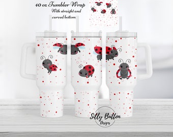 Cute Red Ladybugs Summer Spring 40 oz Tumbler Wrap Sublimation Design Template Digital Design Download Straight & Curved Bottom