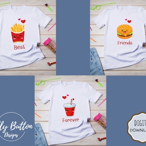 Best Friends Forever Fries Burger Drink 3 Diseños de camisetas de sublimación, PNG transparente Descarga digital instantánea