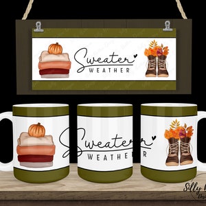 Pull météo feuilles bottes citrouille automne automne Sublimation Mug Design, 11 oz (ou 12 oz) et 15 oz, modèle de tasse enveloppante, téléchargement numérique