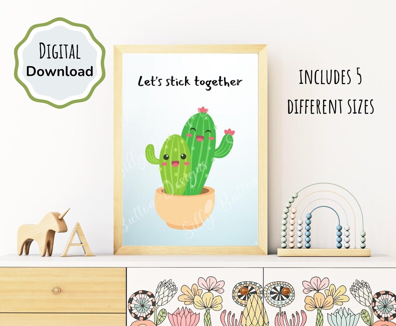 Let's Stick Together Cactus Printable Instant Download Wall Décor, JPG ...