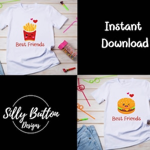 Best Friends Burger & Fries 2 sublimatie T-shirtontwerpen, transparante PNG instant digitale download, meerdere toepassingen: shirts, mokken, tassen, enz.