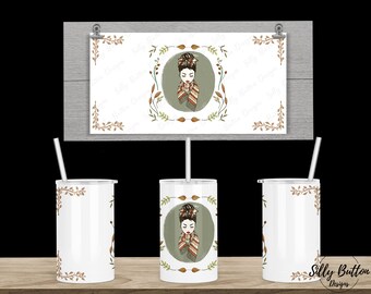 Fall Autumn Girl Wearing Scarf with Leaves Sublimation Straight Sippy Cup Tumbler Design, 12 oz. Kid's Full Wrap Template, Digital Download