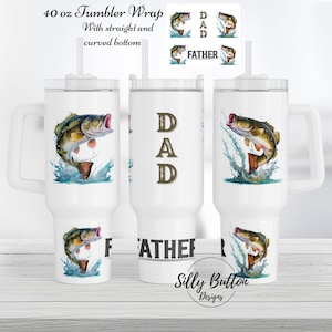 Vis Papa Vader Vaderdag Vissen 40 oz Tumbler Wrap Sublimatie Ontwerpsjabloon Digitaal Ontwerp Download Rechte & Gebogen Onderkant