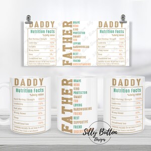 Père papa valeur nutritive collage sublimation tasse pour la fête des pères 11 oz (ou 12 oz) & 15 oz modèle d'emballage complet téléchargement de conception numérique