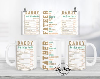 Father Daddy Nutrition Facts Father's Day Collage Sublimation Mug Design 11oz (or 12oz) & 15oz Full Wrap Template Digital Design Download