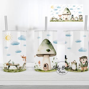 Sprookjesbos Dieren Schildpad Hert Stekelvarken Sublimatie Rechte Sippy Cup Tumbler Design 12oz. Digitale downloadsjabloon voor kinderen met volledige omslag