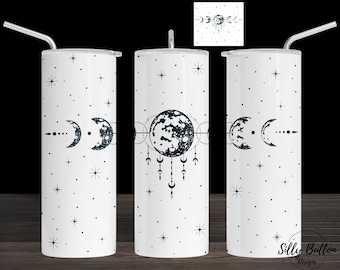 Moon Celestial Sky Dreamcatcher Moon Phases Sublimation Skinny Straight Tumbler Design, 20 oz. Full Wrap Template, Digital Download