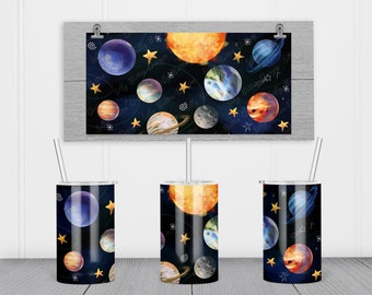 Outer Space Solar System Planets Sublimation Straight Sippy Cup Tumbler Design, 12 oz. Kid's Full Wrap Template, Digital Download