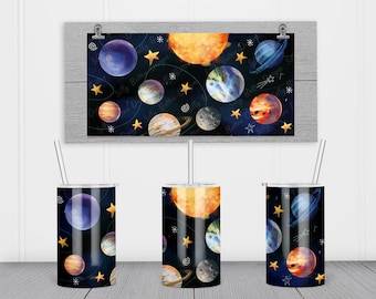 Outer Space Solar System Planets Sublimation Straight Sippy Cup Tumbler Design, 12 oz. Kid's Full Wrap Template, Digital Download