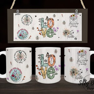 Love Kindness Grow Breathe Motivational Sublimation Mug Design, 11oz (or 12oz) and 15oz, Full Wrap Cup Template, PNG Digital Download