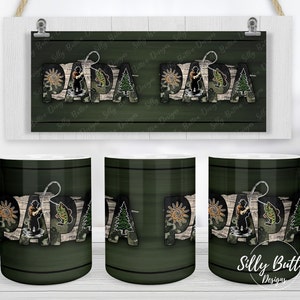 Papa Fishing Green Dad Día del Padre Diseño de taza de sublimación 11oz (o 12oz) y 15oz Full Wrap Descarga digital instantánea