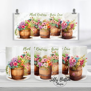 Lente bloemen plant vriendelijkheid groeien liefde sublimatie mok ontwerp, 11oz (of 12oz.) en 15oz, volledige wrap mok sjabloon, PNG digitale download