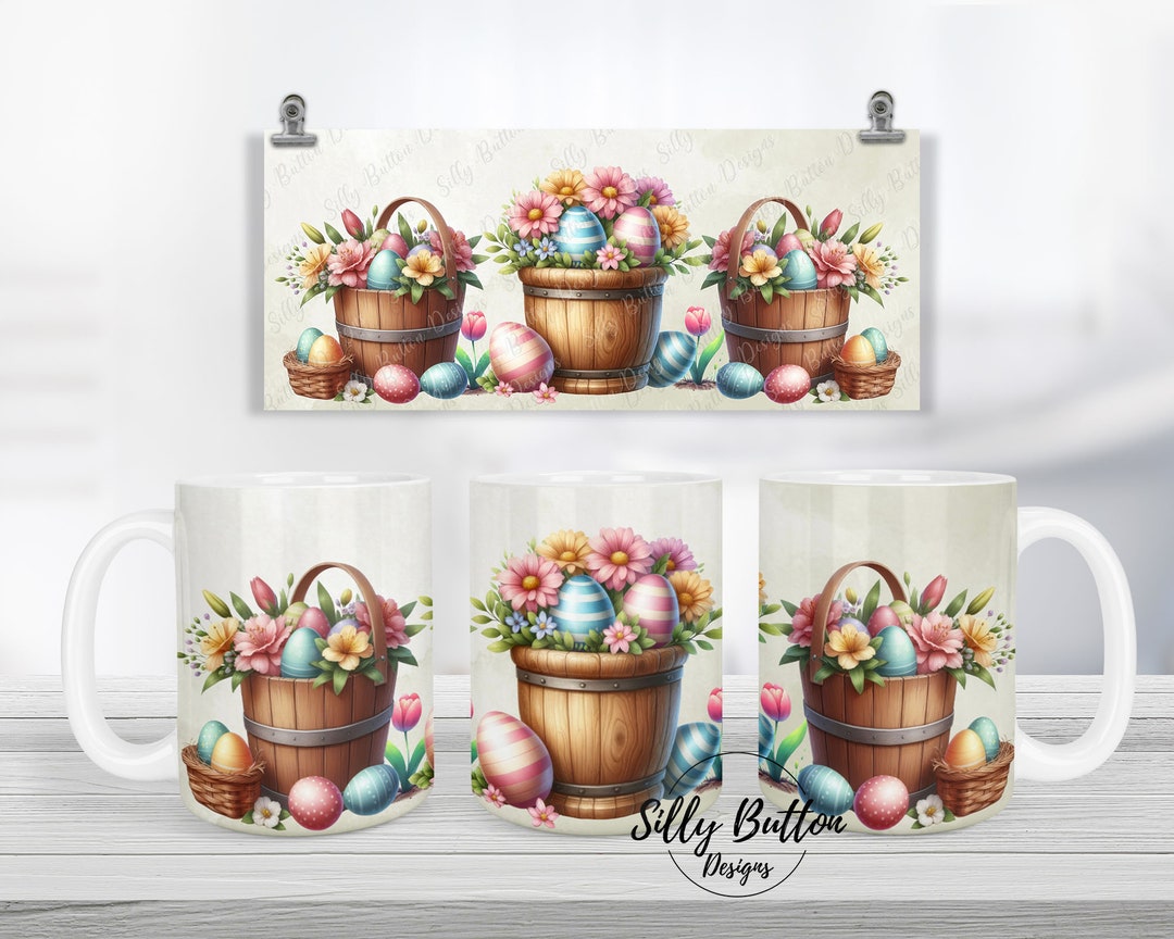 Easter Baskets Eggs and Flowers in Pots Holiday Sublimation Mug Design ...