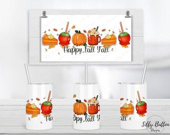 Happy Fall Y'all Pumpkin Latte Coffee Cups Sublimation Straight Sippy Cup Tumbler Design, 12 oz. Kid's Full Wrap Template, Digital Download