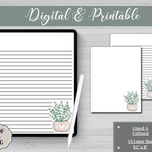Cactus Botanical / Conjunto de papelería forrado y sin forro / PDF & JPG / Descarga digital imprimible / Notabilidad de iPad, compatible con GoodNotes