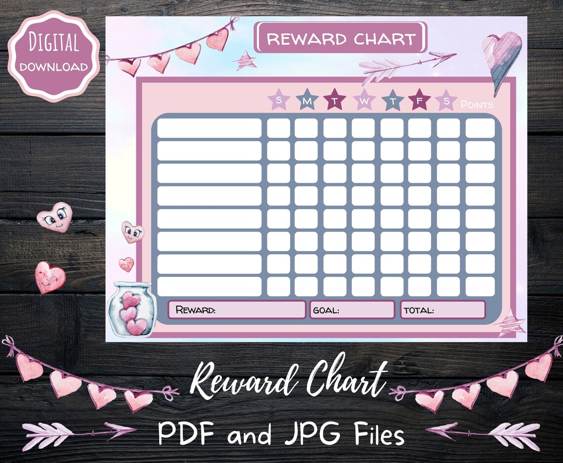 Printable Reward Chart Girl's Hearts Instant Download | Etsy