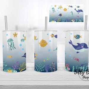 Under the Sea Fish Whale Octopus Simpatico bicchiere con tazza sippy dritta a sublimazione, design 12 once. Download digitale del modello di avvolgimento completo