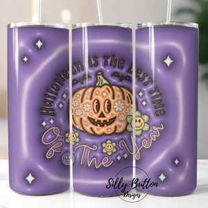 3D aufgeblasener Kürbis Halloween Beste Jahreszeit Puff Sublimation Skinny Straight Tumbler Design, 20 oz. Vollständige Wrap Vorlage, digitaler Download