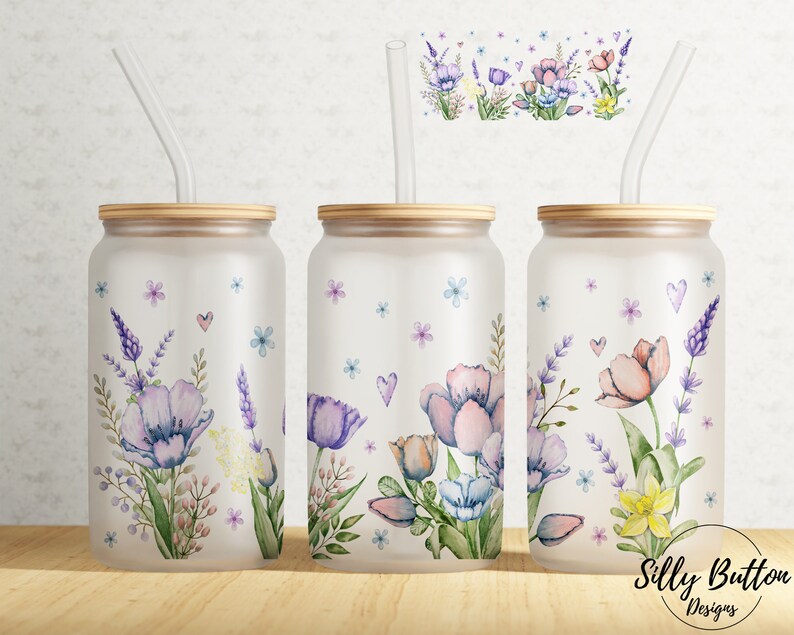 Spring Flowers Floral Purple Blue Springtime 16 Oz Libbey - Etsy