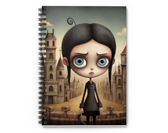 Creepy "Wednesday Addams" Inspired Halloween Spiral Notebook - Ruled Line, Gift for Her, Witch Notebook