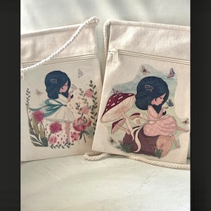 Cottage Core Blythe Doll Inspired Canvas Purses and Bags, Gift for Girls, Fairy, Zippered, Witchy Gifts, Cottage Core Aesthetic