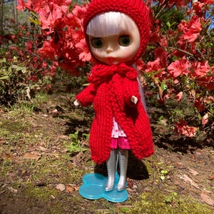 Blythe Doll Little Red Riding Hood Coat and Pixie Hat Set, Hand Knitted Doll Coat, Little Red Riding Hood Coat