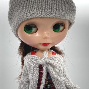 Hand Knitted Blythe Doll Silver Sweater and Hat