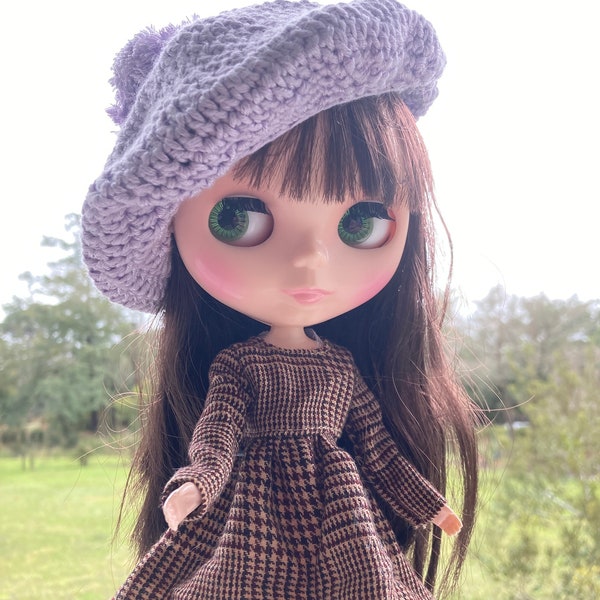 Blythe Doll Clothes Beret Hat, Handmade Lavender Crochet Beret, Custom Blythe Doll