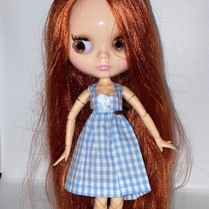 Blythe Doll Blue and White Checked Cotton Dress, Blythe doll Customization, Custom Blythe