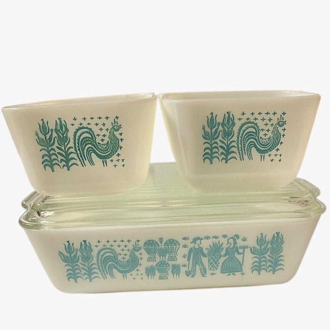 Amish Butterprint Pyrex Turquoise Refrigerator 4-pc Set. - Etsy