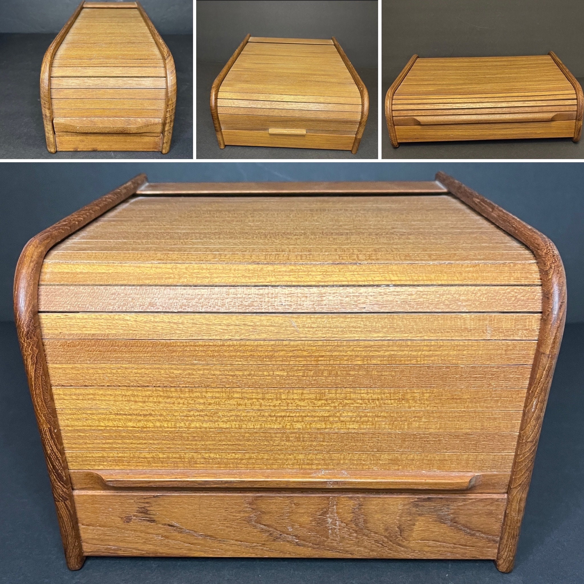 Vintage Wooden Sewing Box with Tambour Door