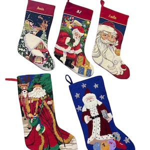 Personalized Needlepoint Santa Stockings, Customized Family Stocking, Traditional Needlepoint Stocking, Personalized Christmas Stocking.