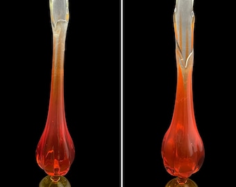 VIKING Glass 16” And 17 3/4” Amberina 6 Petal Swung Vase!