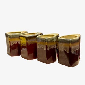 Rodolfo Padilla Mid Century Mexican Stoneware Mugs, Brick Red Drip Glaze Set of 4