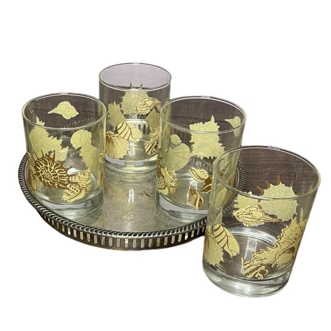 GEORGES BRIARD Nautilus Shell Rock Glass. 4 1/4 Tan/brown Set of 4 ...