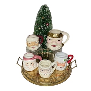 Old Fashion Santa Face Mugs, Ceramic Santa Mug, Vintage Christmas Mug.