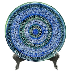 Bitossi Inspired Geometric Round Bowl Italian Pottery 10”.