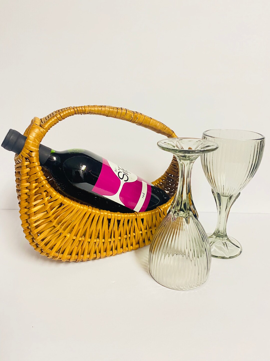 Vintage Wicker Wine Carrier/basket Can I Carry Your Wine Etsy