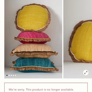 Cojín redondo Anthropologie de 45 cm (18 pulgadas) modelo "MAE", color rosa con borde amarillo y flecos color canela, para interior/exterior (nuevo con etiquetas). imagen 2
