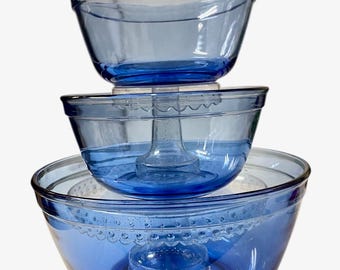 Vintage Anchor Hocking Cobalt Blue Mixing Bowls: 4 Glass Nesting