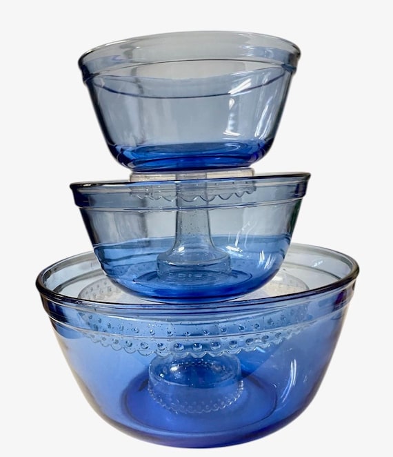 Set of 3 Anchor Hocking Nesting Mixing Bowls | Cobalt Blue Glass