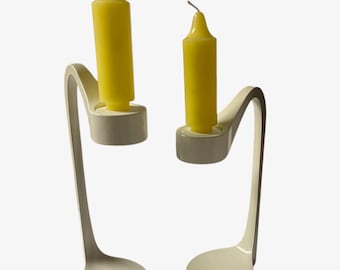 Mid Century Jatteviktig IKEA Candlestick Pair 10 3/4” & 9 1/2” White Monika Mulder.