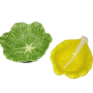 Secla Yellow Leaf Bowl with Stem Handle, Casafina Green Cabbage Bowl Made In Portugal