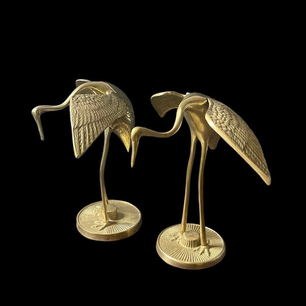 Pair Brass 7 1/4” Cranes Mid Century Decor Statue!