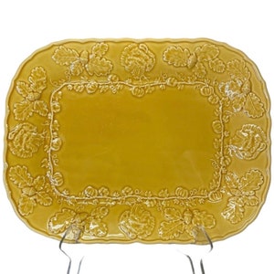 2 Pc Turkey Yellow Bordallo Pinheiro Serving Platter 15” + Gravy Boat 8”.