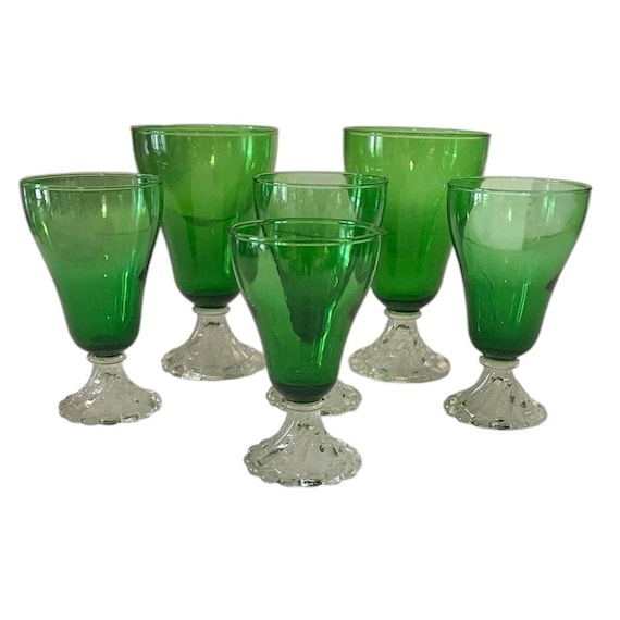 Vintage Bubble Footed Anchor Hocking Glass Sets Emerald Green (Different Sizes).