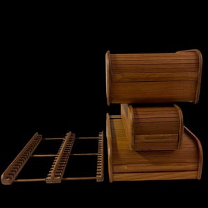 Mid Century Tambour Teak Roll Top Storage, CD Rack Organizers.