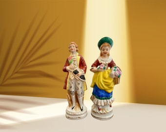 Vintage Porcelain Colonial Couple Figurine Hand-Painted Made in Japan