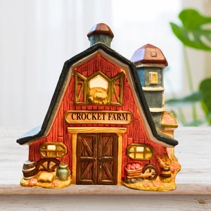 Red Barn Lighted Village - Etsy Vintage Ceramic Christmas Village Set 8pc Red Barn‎ Silo Church Lighted Houses main image 1